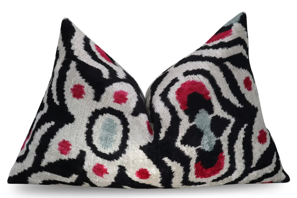 Canvello Decorative Black White Red Geometric Throw Pillow Down Feather Filled - 16x24 in, side view - House Of Avana