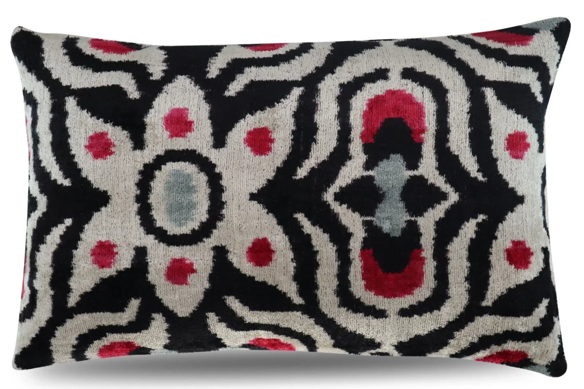 Canvello Decorative Black White Red Geometric Throw Pillow Down Feather Filled - 16x24 in, front view - House Of Avana