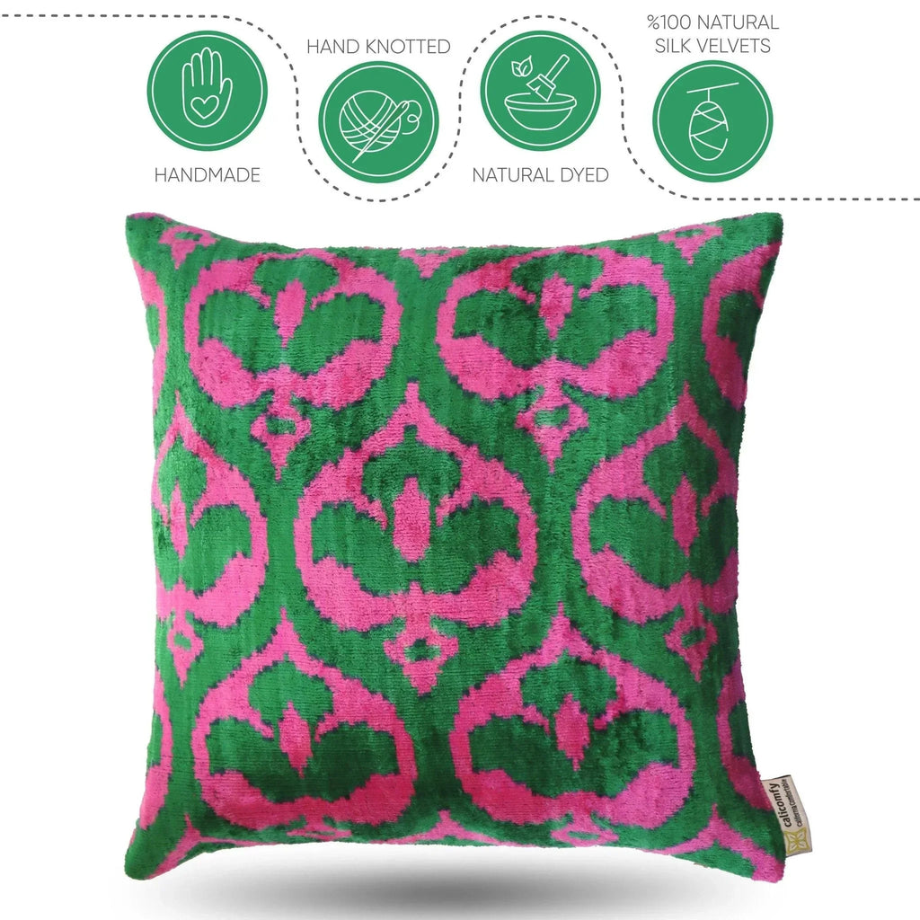 Canvello Decorative Green Pink Pillows For Couch with Down Insert - 18x18 in Canvello
