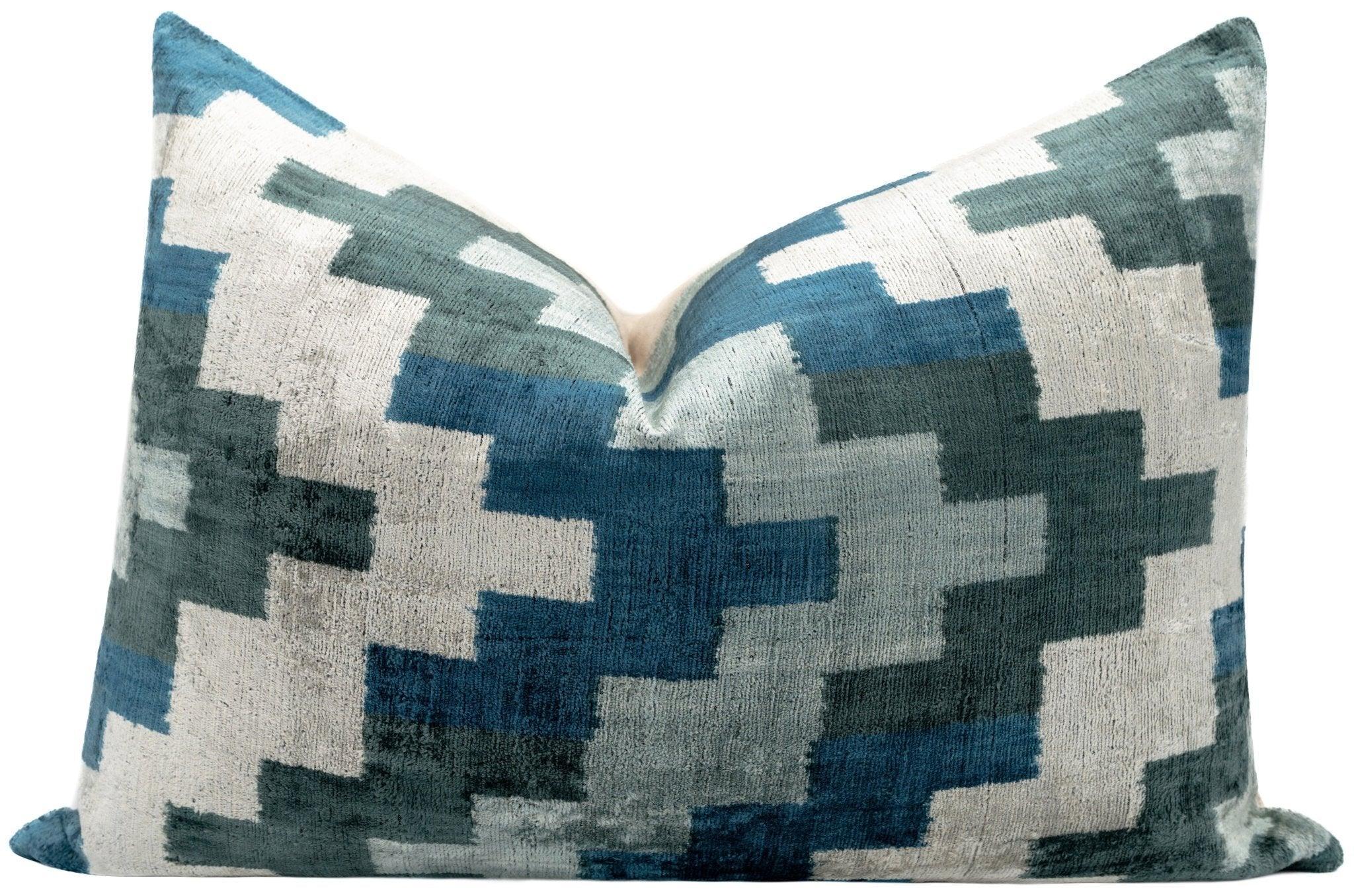 Canvello Decorative Navy Blue Gray Throw Pillow Down Filled - 16x24 in Canvello