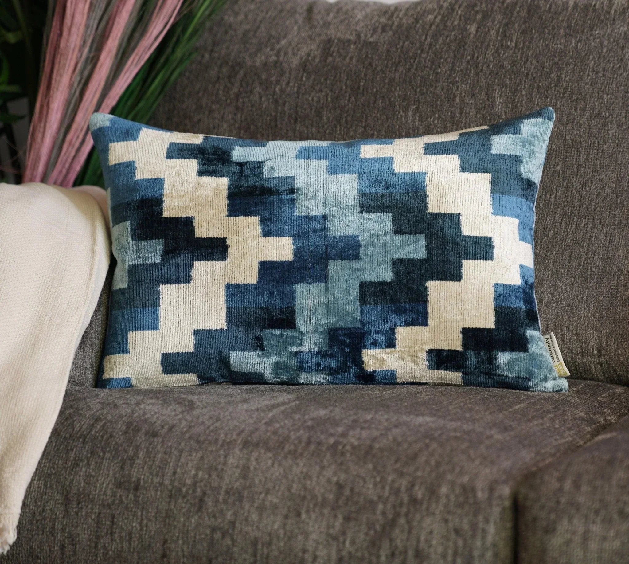 Canvello Decorative Navy Blue Throw Pillow Down Filled - 16x24 in Canvello