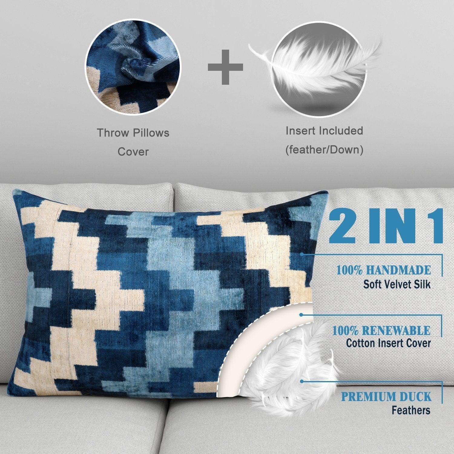 Canvello Decorative Navy Blue Throw Pillow Down Filled - 16x24 in Canvello