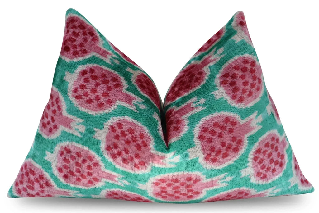 Canvello Decorative Pink Green Pomegranate Pattern Geometric Throw Pillow Down Feather Filled - 16x24 in Canvello