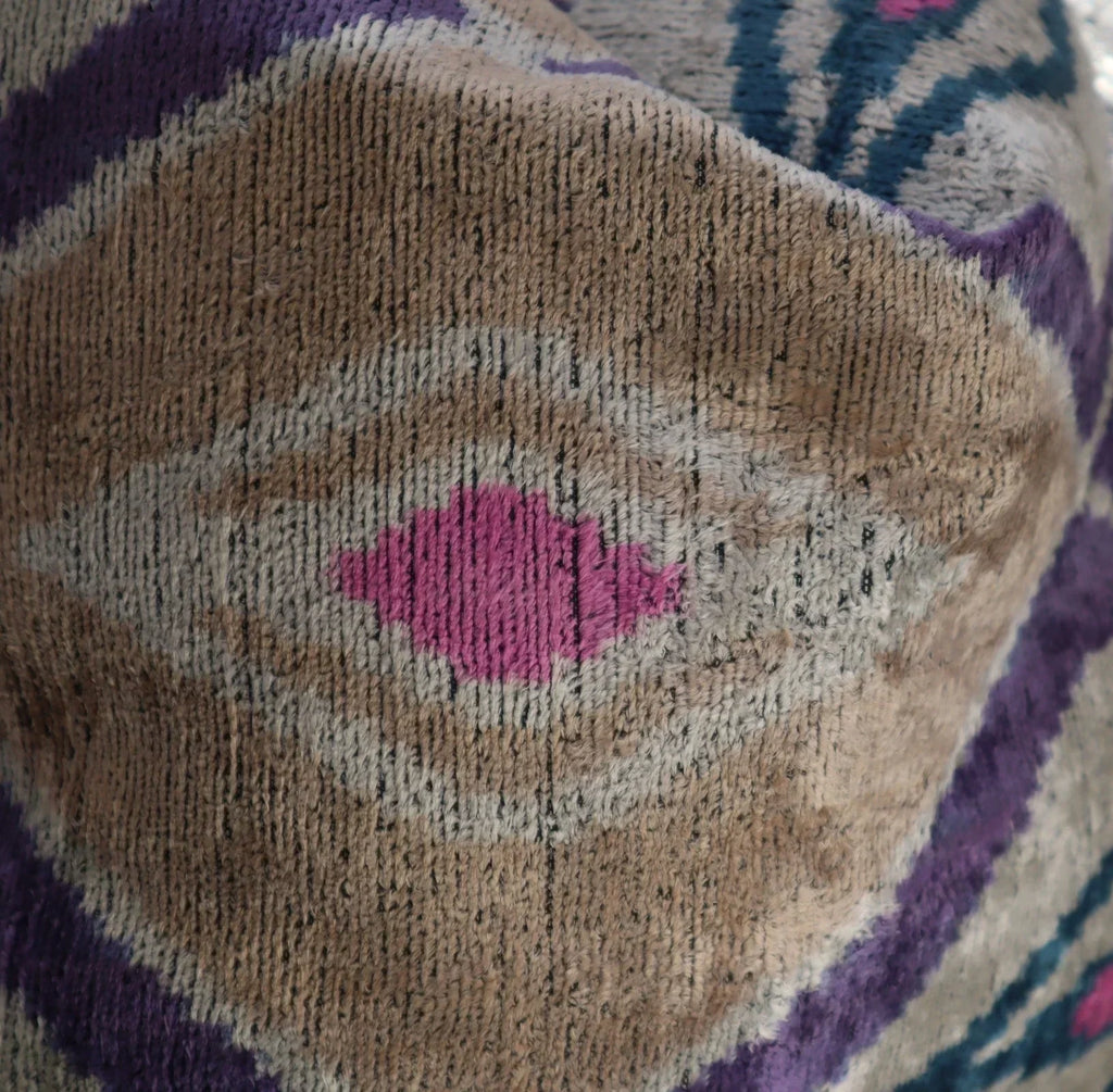 Canvello Earth Tones Velvet Turkish Ikat Pillow - 16'' X 16', angled view - House Of Avana