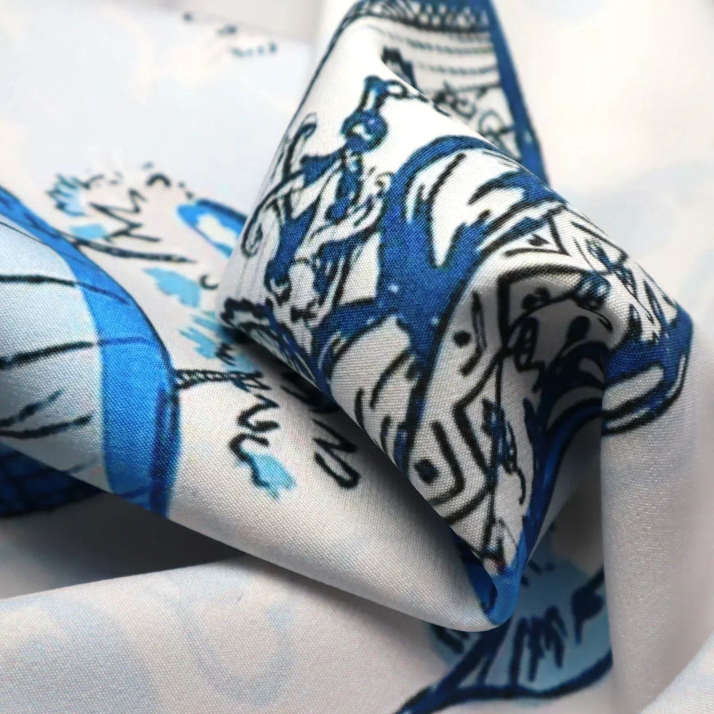 Canvello Elegance in Bloom Blue Print Silk Throw Pillow, detail shot - House Of Avana
