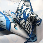Canvello Elegance in Bloom Blue Print Silk Throw Pillow, detail shot - House Of Avana