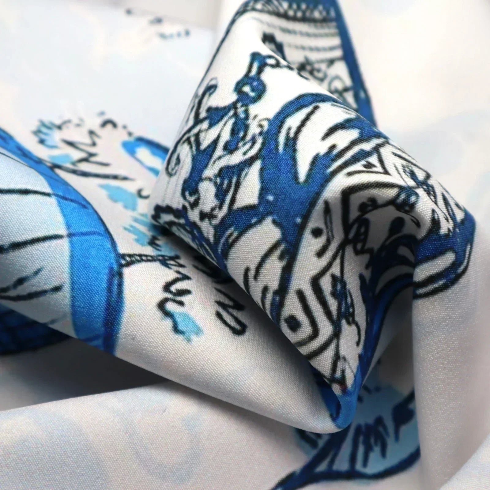 Canvello Elegance in Bloom Blue Print Silk Throw Pillow, detail shot - House Of Avana