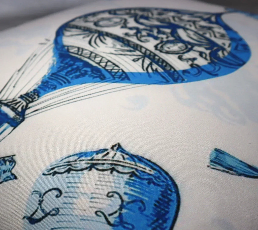 Canvello Elegance in Bloom Blue Print Silk Throw Pillow, angled view - House Of Avana