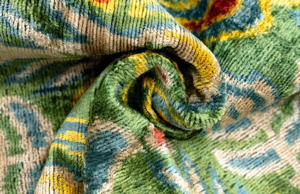 Canvello Exquisite 16x24 in Handmade Ikat Silk Velvet Pillow with Premium Down Feather Insert – Vibrant Vegetable Dyed Colors Canvello
