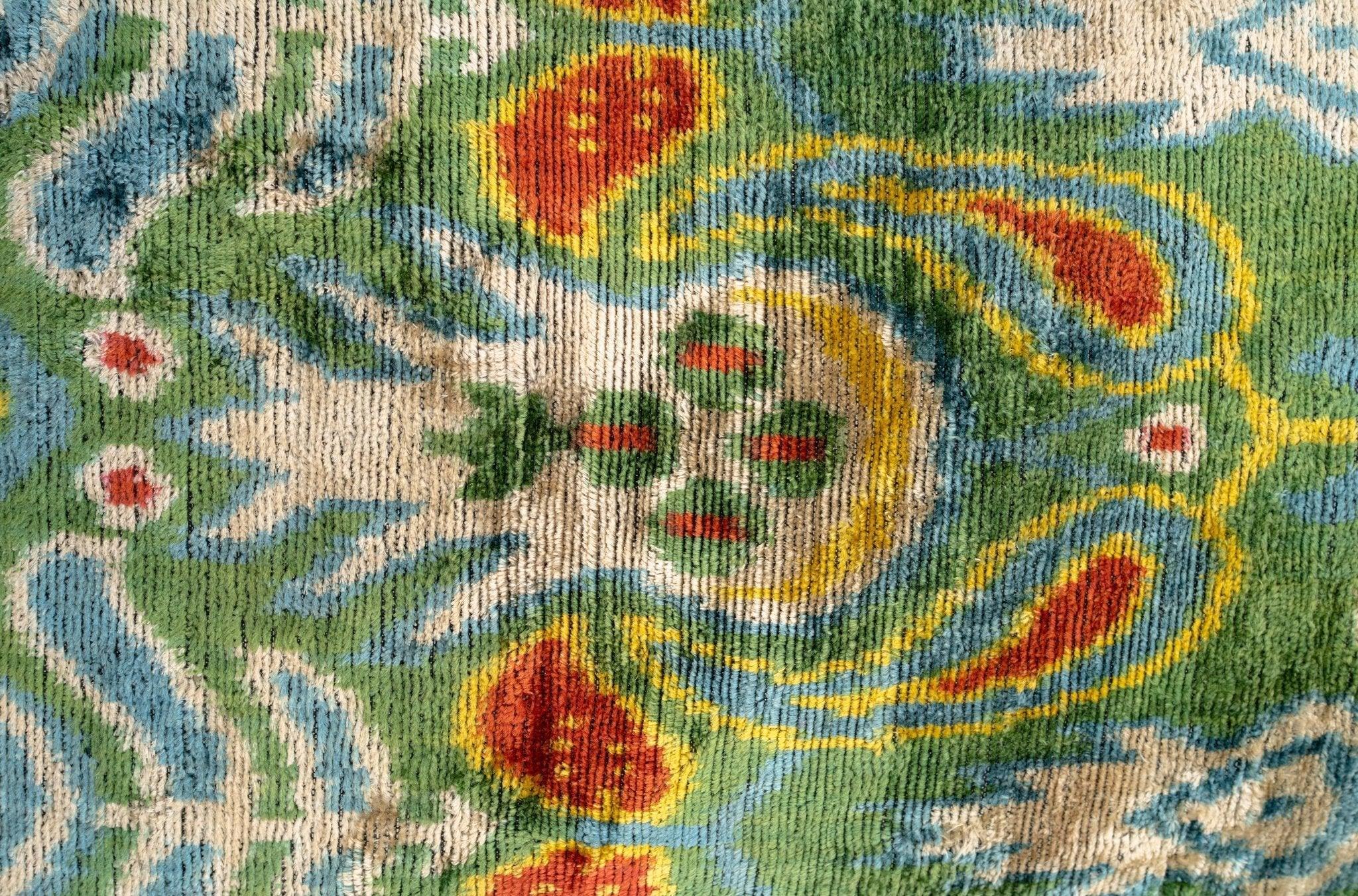 Canvello Exquisite 16x24 in Handmade Ikat Silk Velvet Pillow with Premium Down Feather Insert – Vibrant Vegetable Dyed Colors Canvello
