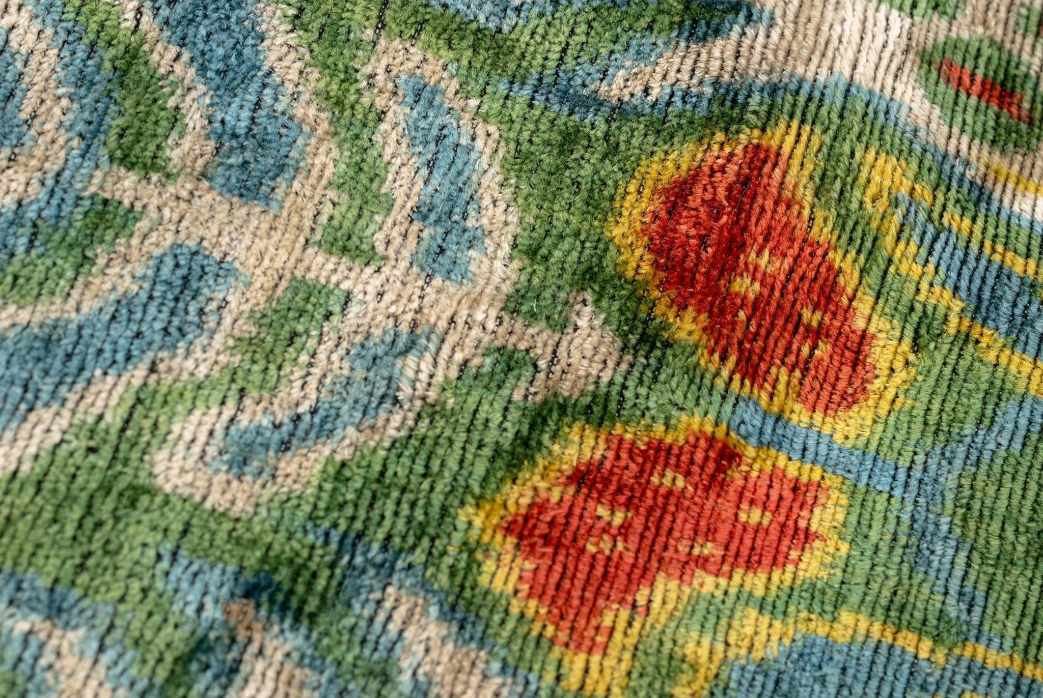 Canvello Exquisite 16x24 in Handmade Ikat Silk Velvet Pillow with Premium Down Feather Insert – Vibrant Vegetable Dyed Colors Canvello