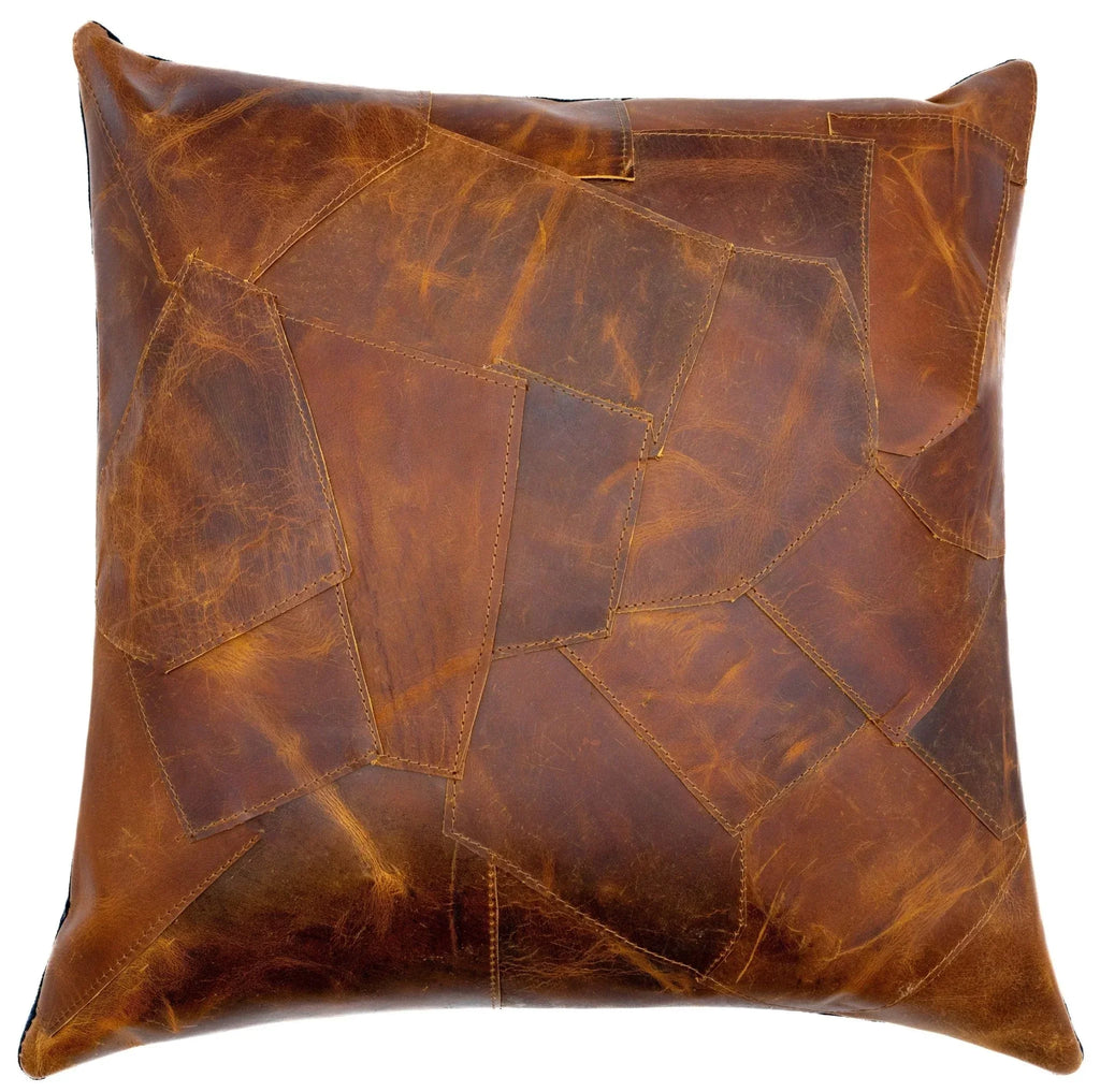 Canvello Genuine Cowhide Leather Decorative Throw Pillows - Handmade Patchwork Boho Accent Pillows For Sofa, Couch, Bed, Chair - Western Southwestern Farmhouse Pillow Covers With Feather Down Insert Included) Canvello