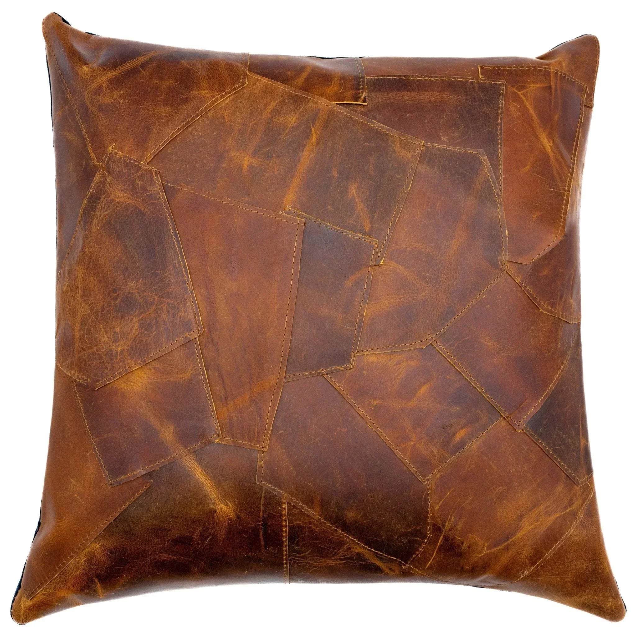 Canvello Genuine Cowhide Leather Decorative Throw Pillows - Handmade Patchwork Boho Accent Pillows For Sofa, Couch, Bed, Chair - Western Southwestern Farmhouse Pillow Covers With Feather Down Insert Included) Canvello