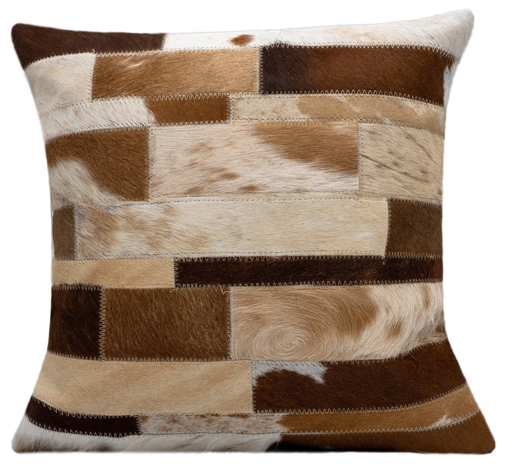 Canvello Genuine Cowhide Leather Decorative Throw Pillows - Handmade Patchwork Boho Accent Pillows For Sofa, Couch, Bed, Chair - Western Southwestern Farmhouse Pillow Covers With Feather Down Insert Included) Canvello