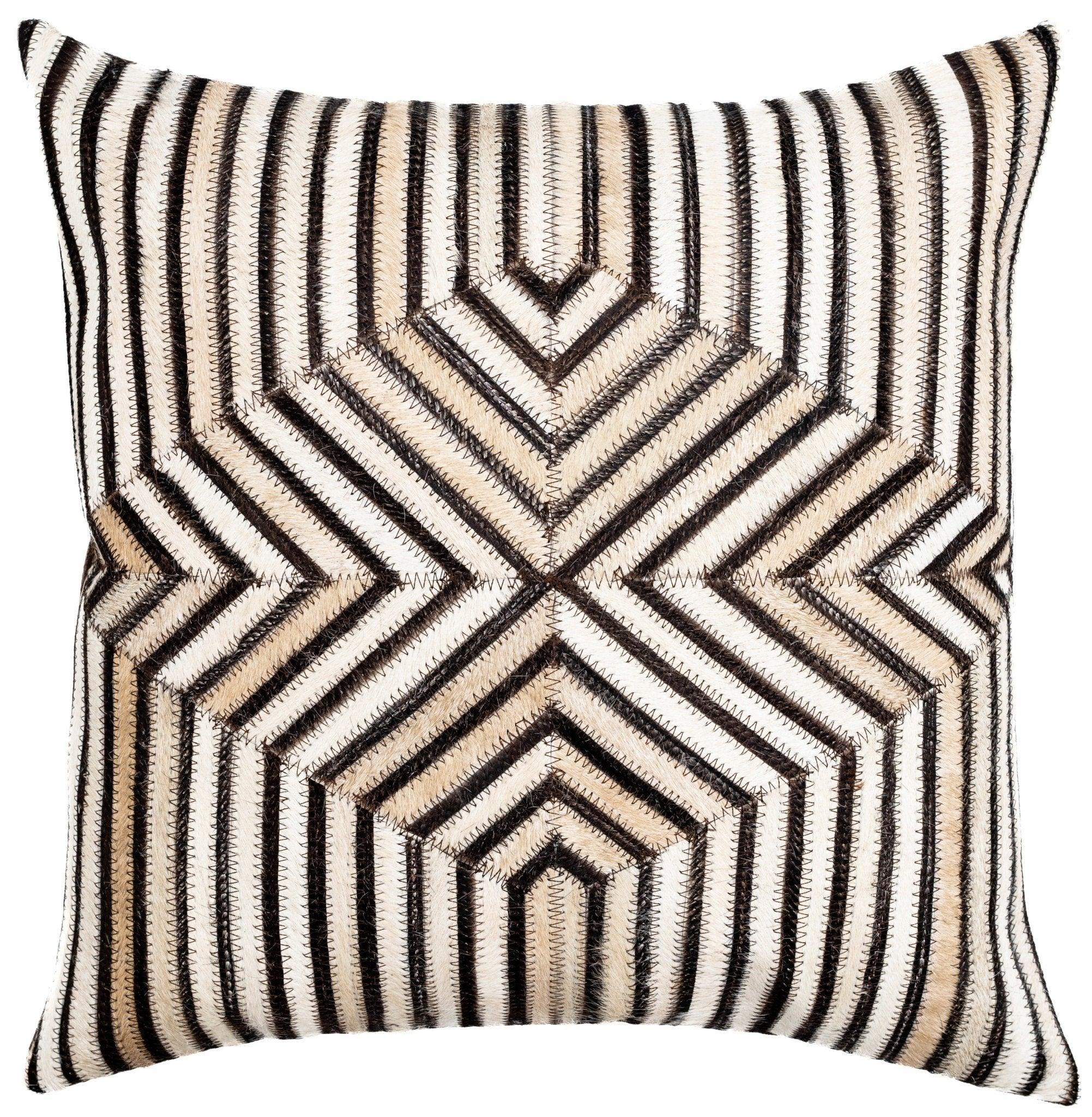 Canvello Genuine Cowhide Leather Decorative Throw Pillows - Handmade Patchwork Boho Accent Pillows For Sofa, Couch, Bed, Chair - Western Southwestern Farmhouse Pillow Covers With Feather Down Insert Included Canvello