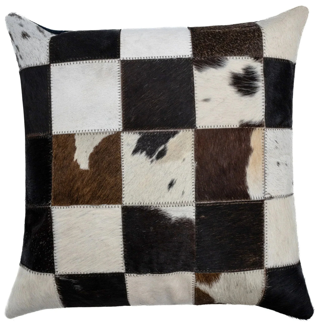 Canvello Genuine Cowhide Leather Decorative Throw Pillows - Handmade Patchwork Boho Accent Pillows For Sofa, Couch, Bed, Chair - Western Southwestern Farmhouse Pillow Covers With Feather Down Insert Included Canvello