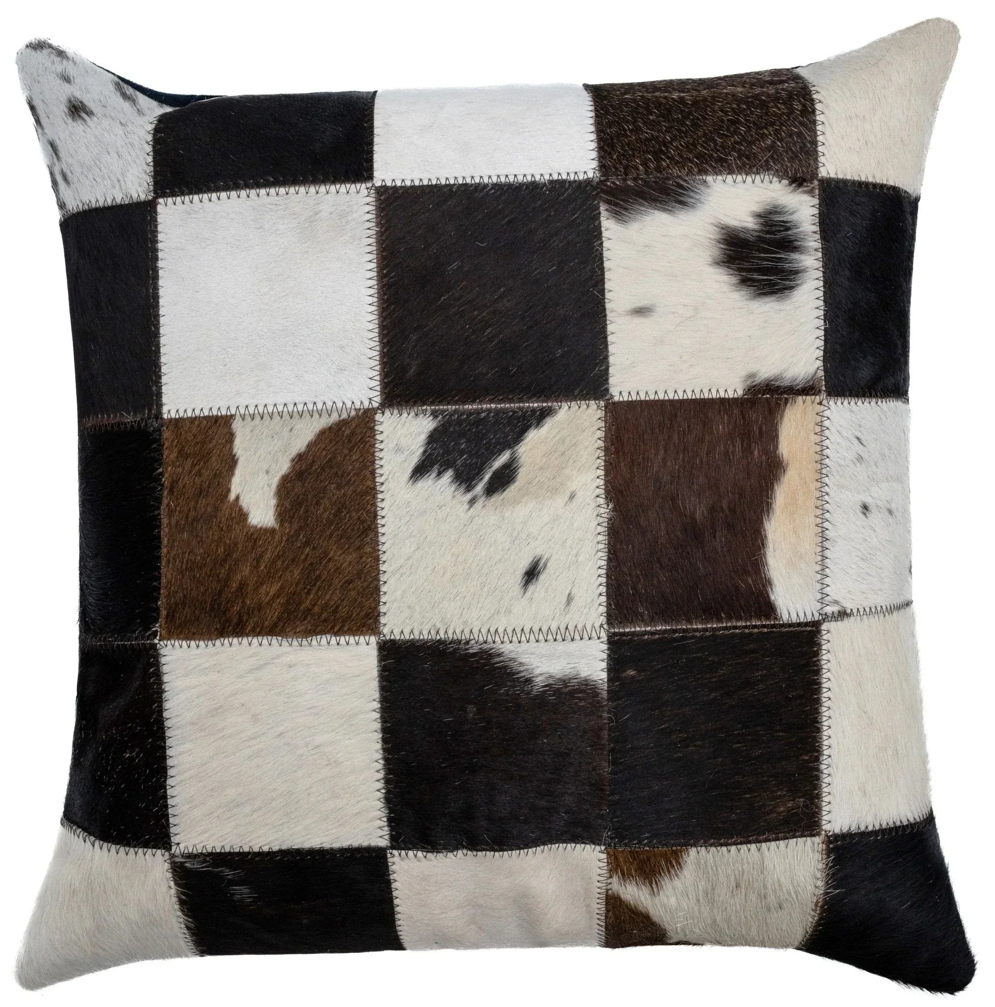 Canvello Genuine Cowhide Leather Decorative Throw Pillows - Handmade Patchwork Boho Accent Pillows For Sofa, Couch, Bed, Chair - Western Southwestern Farmhouse Pillow Covers With Feather Down Insert Included Canvello