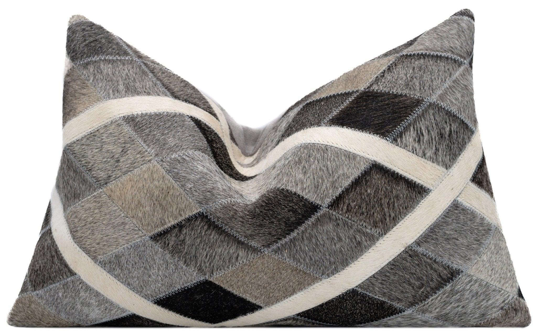 Canvello Genuine Cowhide Leather Decorative Throw Pillows - Handmade Patchwork Boho Accent Pillows For Sofa, Couch, Bed, Chair - Western Southwestern Farmhouse Pillow Covers With Feather Down Insert Included) Canvello
