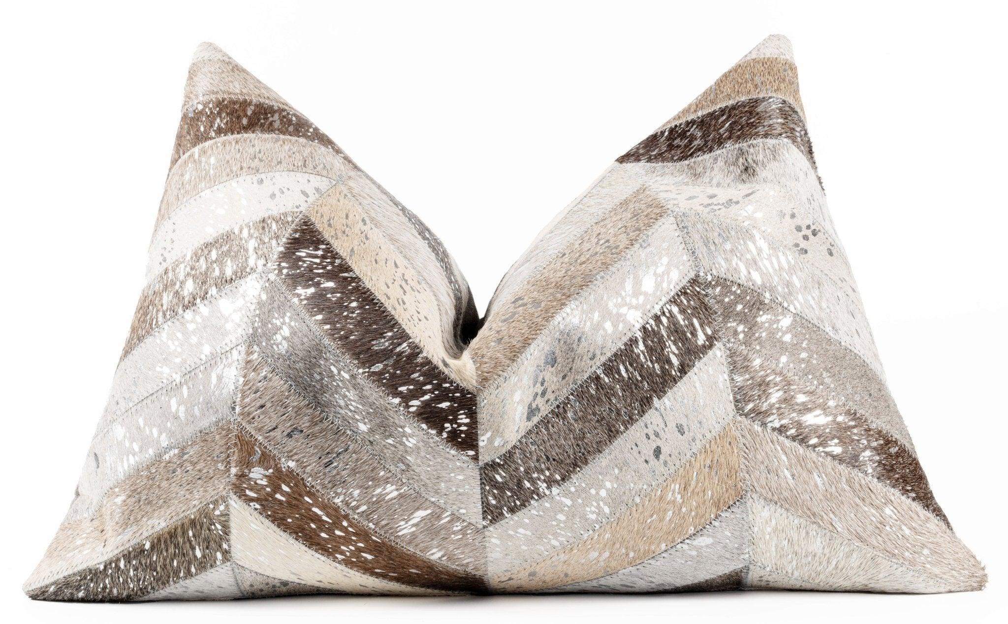 Canvello Genuine Cowhide Leather Decorative Throw Pillows - Handmade Patchwork Boho Accent Pillows For Sofa, Couch, Bed, Chair - Western Southwestern Farmhouse Pillow Covers With Feather Down Insert Included Canvello