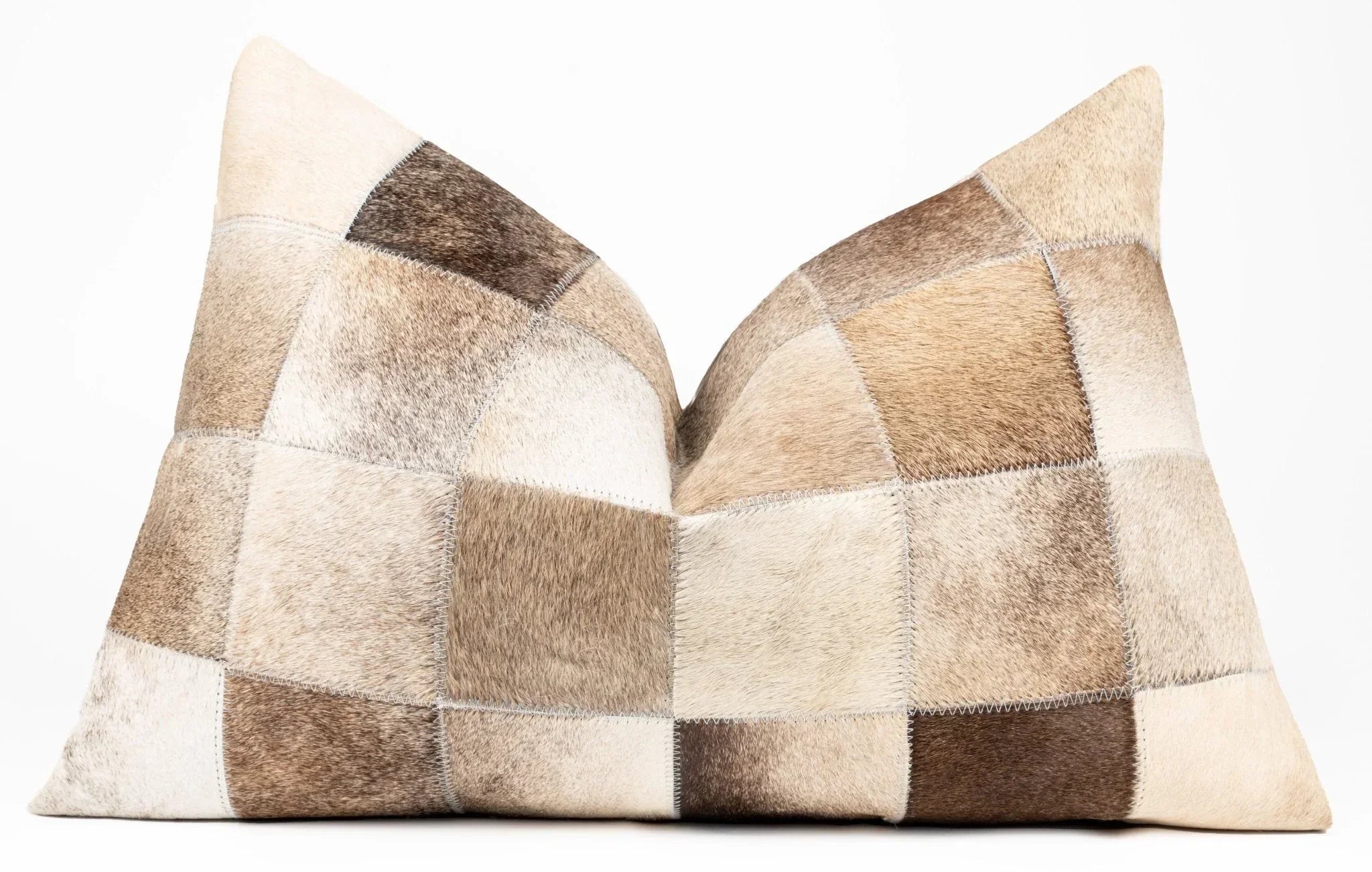 Canvello Genuine Cowhide Leather Decorative Throw Pillows - Handmade Patchwork Boho Accent Pillows For Sofa, Couch, Bed, Chair - Western Southwestern Farmhouse Pillow Covers With Feather Down Insert Included Canvello