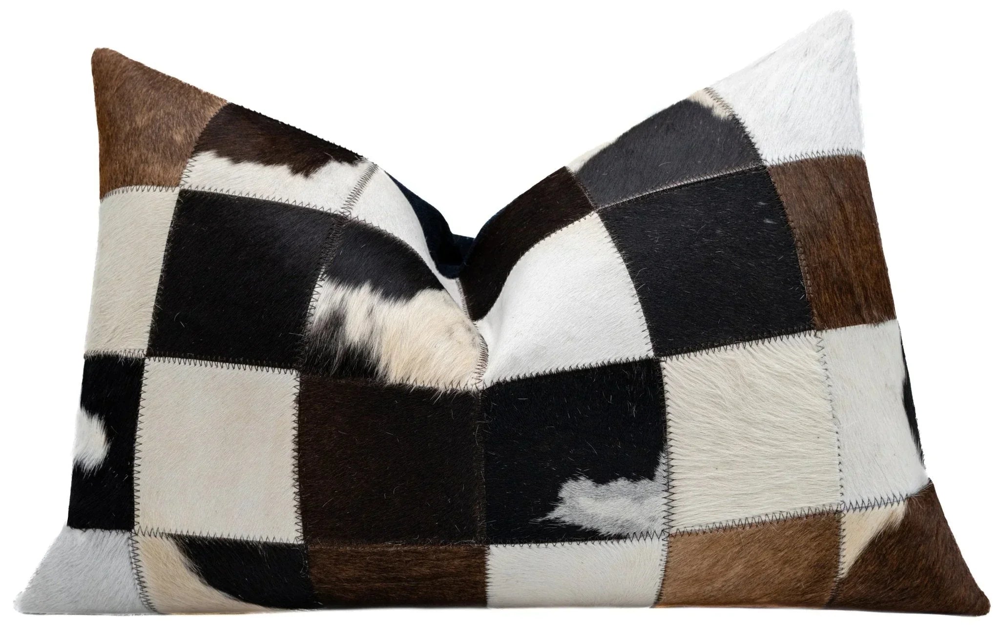 Canvello Genuine Cowhide Leather Decorative Throw Pillows - Handmade Patchwork Boho Accent Pillows For Sofa, Couch, Bed, Chair - Western Southwestern Farmhouse Pillow Covers With Feather Down Insert Included Canvello