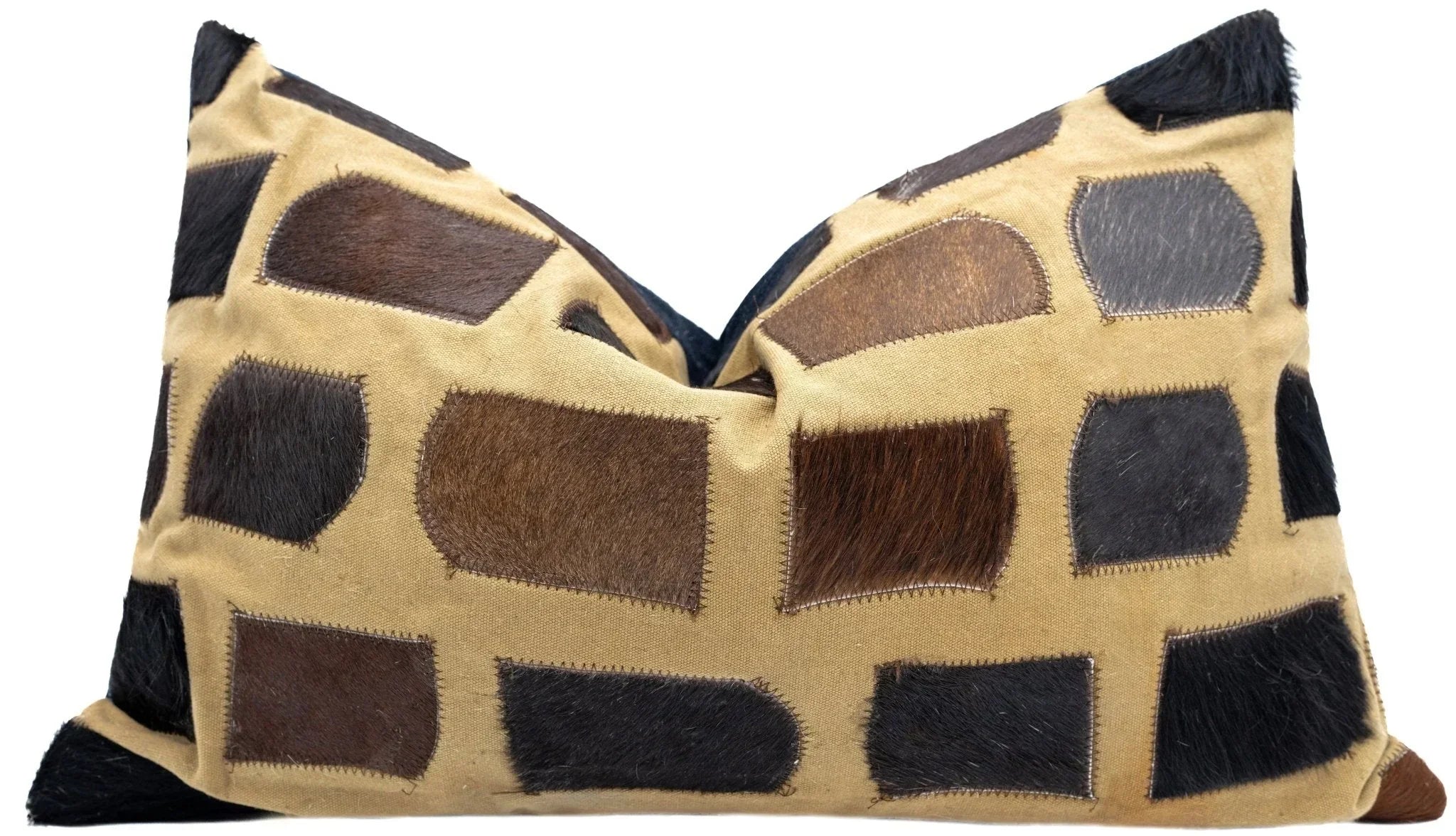 Canvello Genuine Cowhide Leather Decorative Throw Pillows - Handmade Patchwork Boho Accent Pillows For Sofa, Couch, Bed, Chair - Western Southwestern Farmhouse Pillow Covers With Feather Down Insert Included Canvello