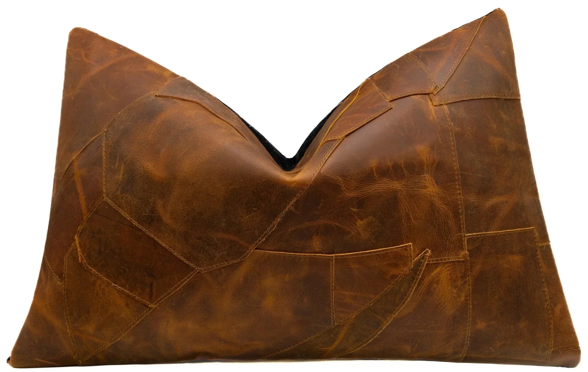 Canvello Genuine Cowhide Leather Decorative Throw Pillows - Handmade Patchwork Boho Accent Pillows For Sofa, Couch, Bed, Chair - Western Southwestern Farmhouse Pillow Covers With Feather Down Insert Included) Canvello