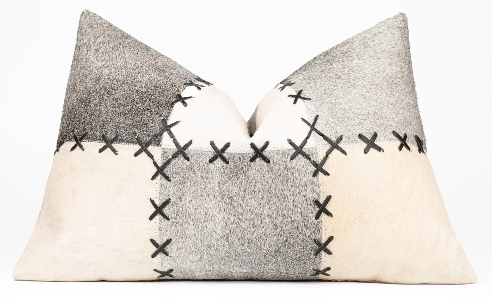 Canvello Genuine Cowhide Leather Decorative Throw Pillows - Handmade Patchwork Boho Accent Pillows For Sofa, Couch, Bed, Chair - Western Southwestern Farmhouse Pillow Covers With Feather Down Insert Included Canvello