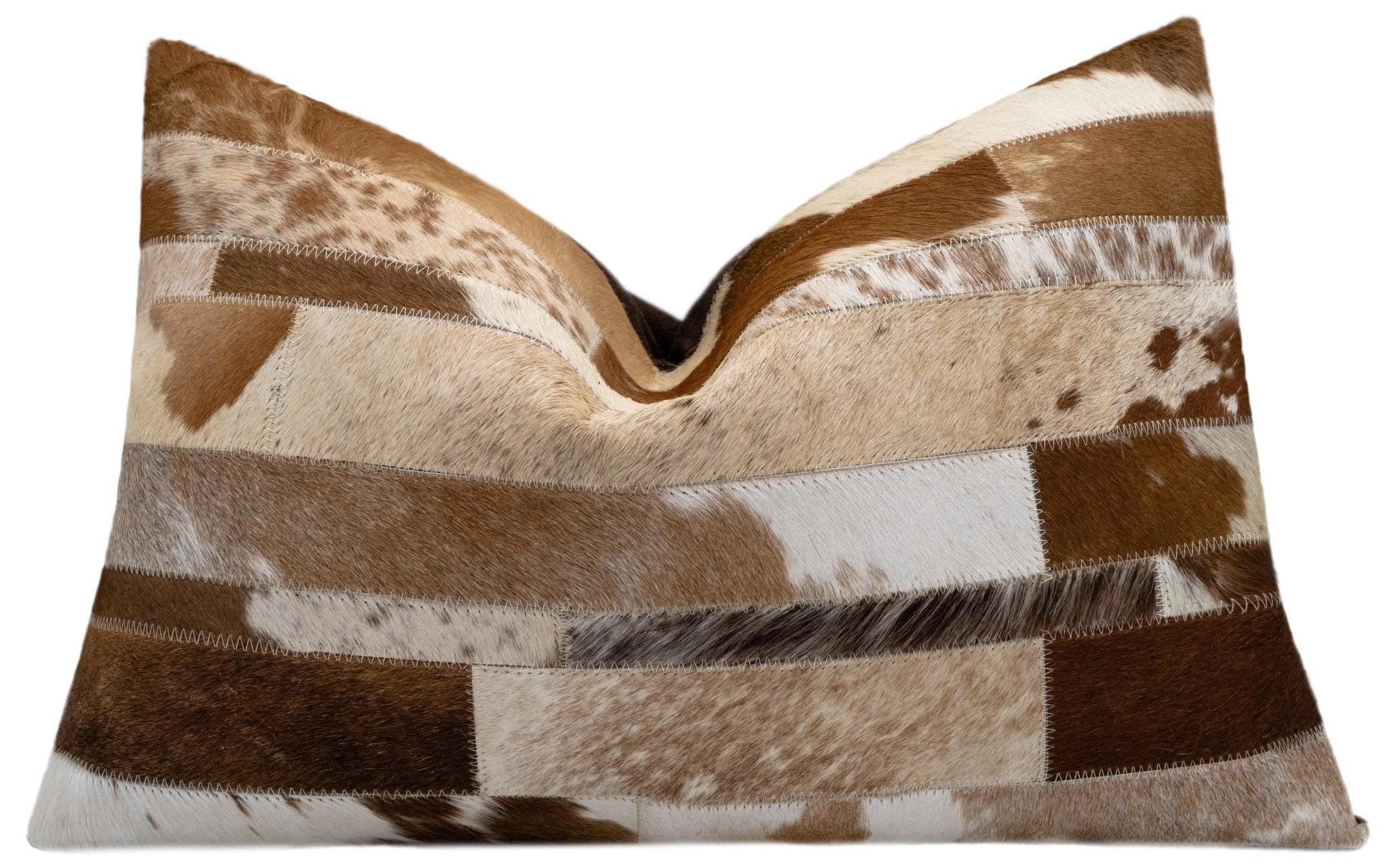Canvello Genuine Cowhide Leather Decorative Throw Pillows - Handmade Patchwork Boho Accent Pillows For Sofa, Couch, Bed, Chair - Western Southwestern Farmhouse Pillow Covers With Feather Down Insert Included) Canvello