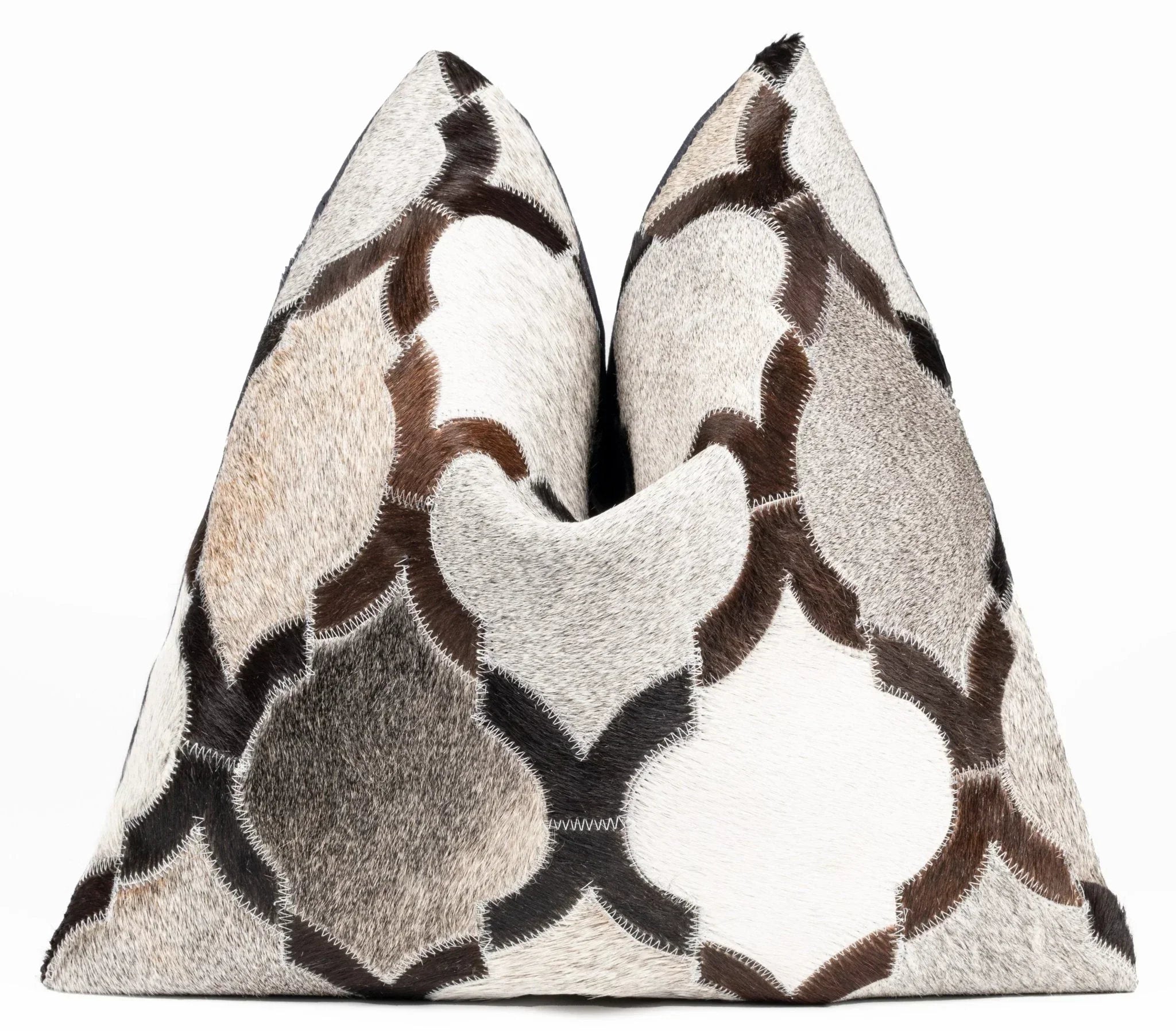 Canvello Genuine Cowhide Leather Decorative Throw Pillows - Handmade Patchwork Boho Accent Pillows For Sofa, Couch, Bed, Chair - Western Southwestern Farmhouse Pillow Covers With Feather Down Insert Included Canvello