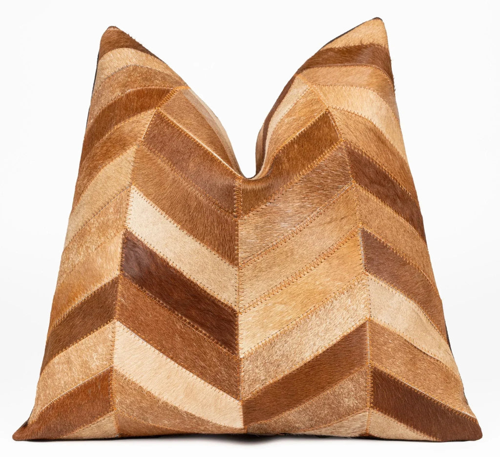 Canvello Genuine Cowhide Leather Decorative Throw Pillows - Handmade Patchwork Boho Accent Pillows For Sofa, Couch, Bed, Chair - Western Southwestern Farmhouse Pillow Covers With Feather Down Insert Included Canvello