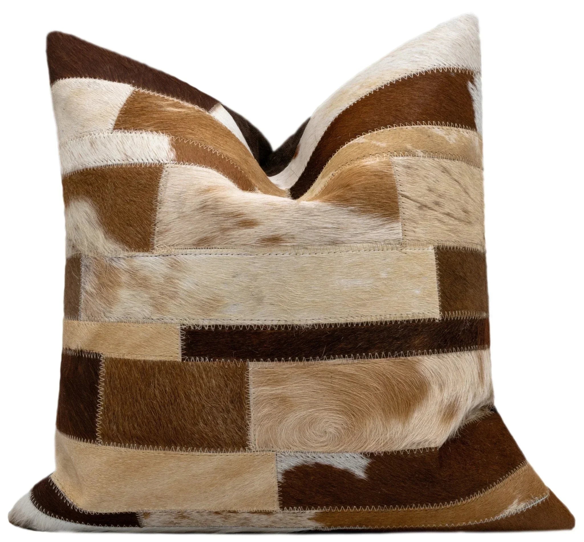 Canvello Genuine Cowhide Leather Decorative Throw Pillows - Handmade Patchwork Boho Accent Pillows For Sofa, Couch, Bed, Chair - Western Southwestern Farmhouse Pillow Covers With Feather Down Insert Included) Canvello