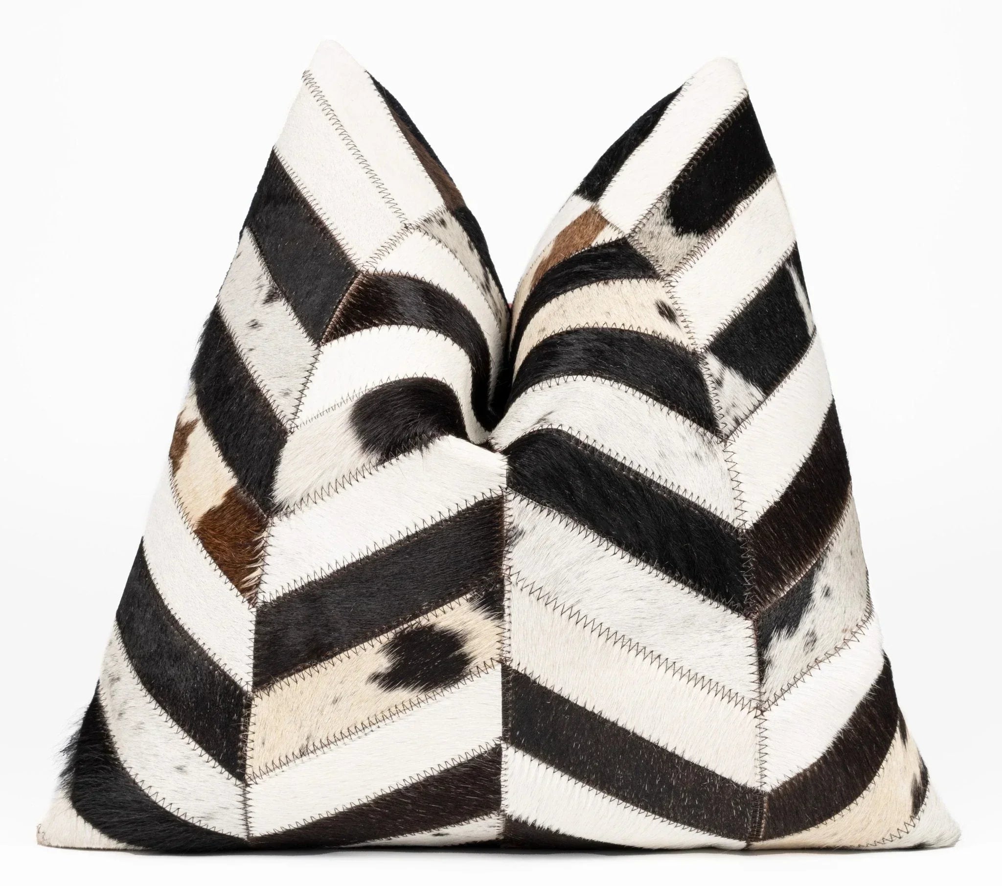 Canvello Genuine Cowhide Leather Decorative Throw Pillows - Handmade Patchwork Boho Accent Pillows For Sofa, Couch, Bed, Chair - Western Southwestern Farmhouse Pillow Covers With Feather Down Insert Included Canvello