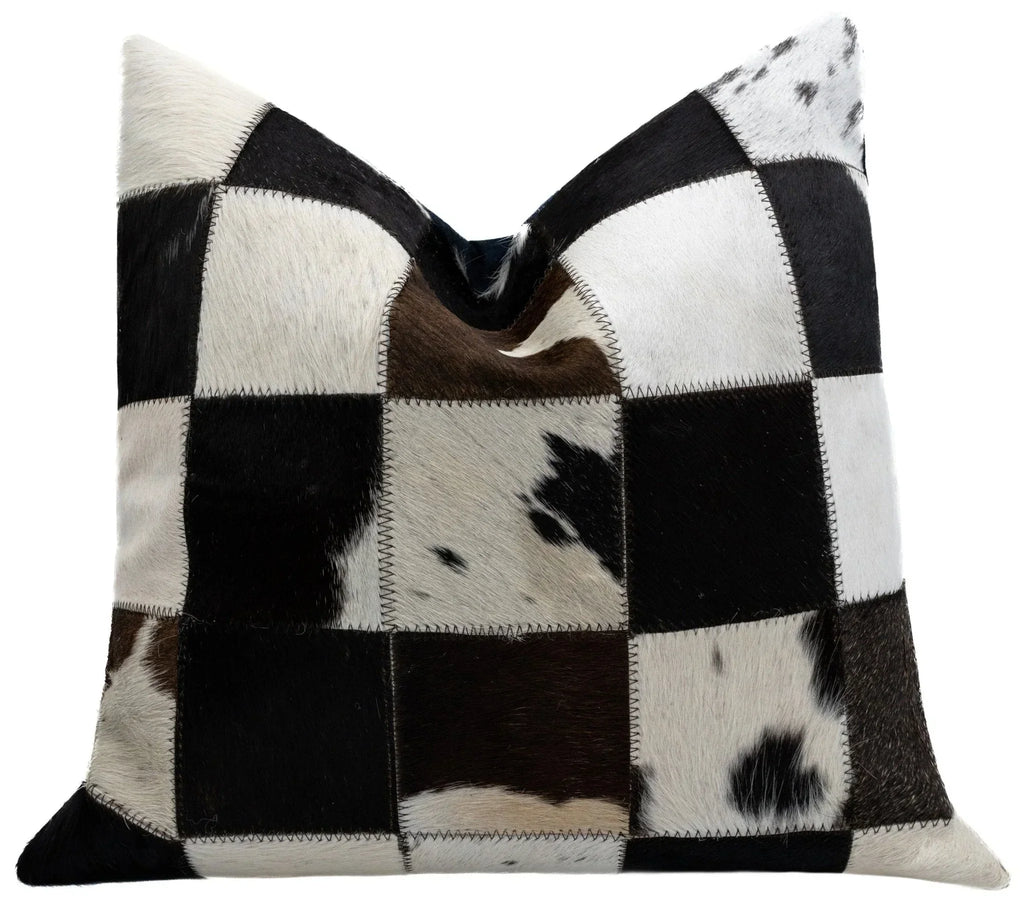 Canvello Genuine Cowhide Leather Decorative Throw Pillows - Handmade Patchwork Boho Accent Pillows For Sofa, Couch, Bed, Chair - Western Southwestern Farmhouse Pillow Covers With Feather Down Insert Included Canvello