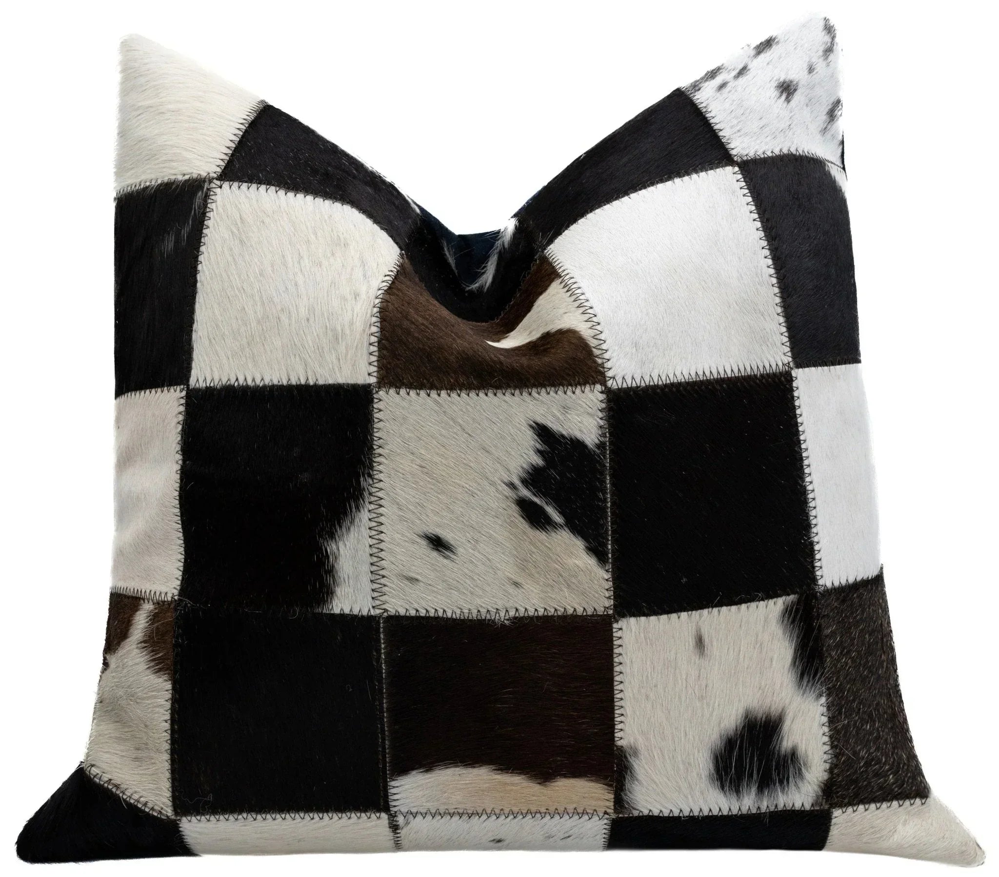 Canvello Genuine Cowhide Leather Decorative Throw Pillows - Handmade Patchwork Boho Accent Pillows For Sofa, Couch, Bed, Chair - Western Southwestern Farmhouse Pillow Covers With Feather Down Insert Included Canvello