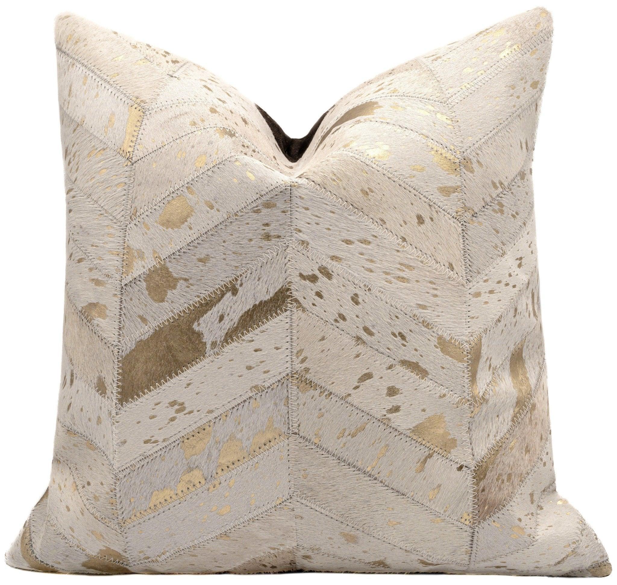 Canvello Genuine Cowhide Leather Decorative Throw Pillows - Handmade Patchwork Boho Accent Pillows For Sofa, Couch, Bed, Chair - Western Southwestern Farmhouse Pillow Covers With Feather Down Insert Included Canvello