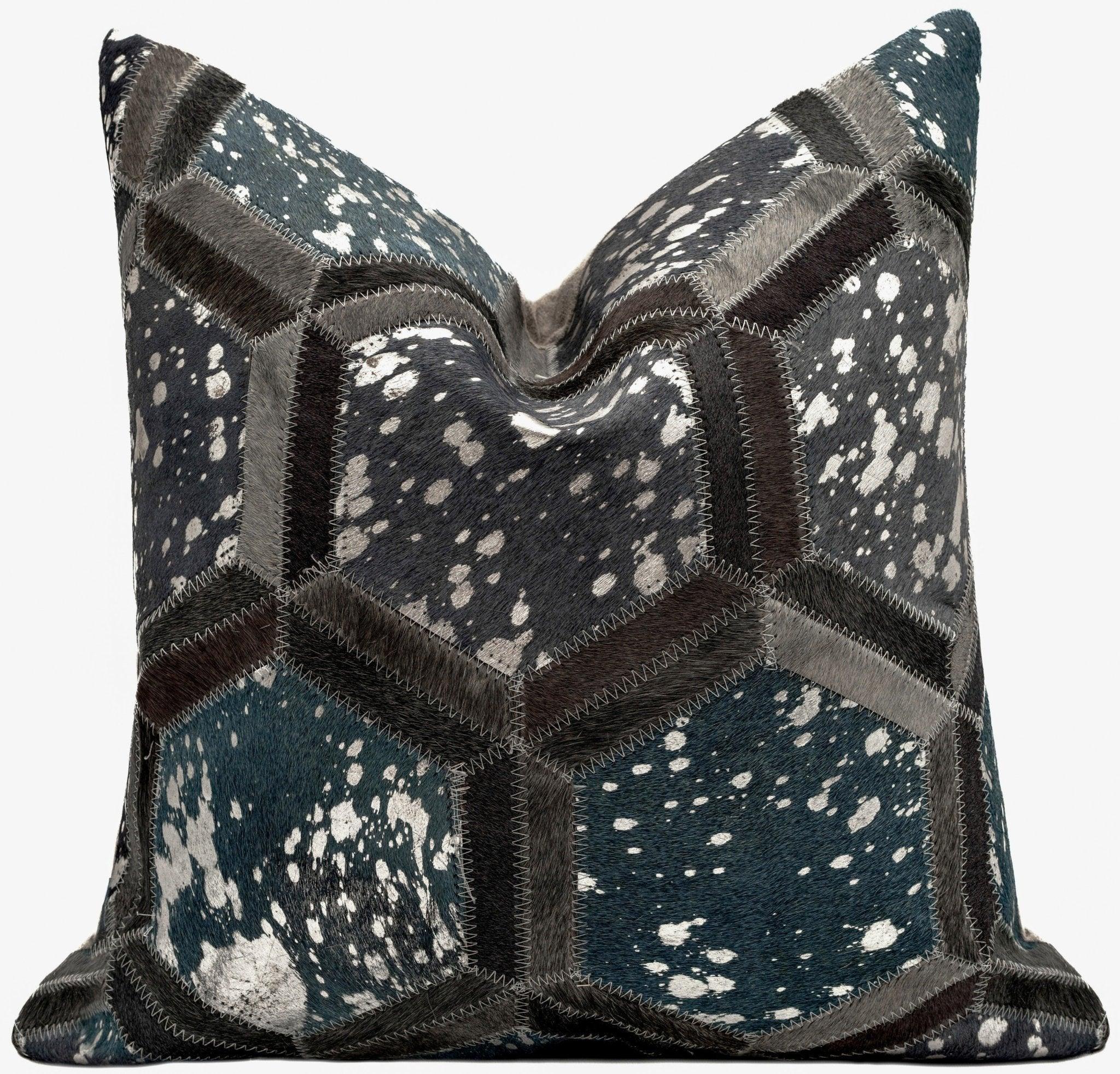Canvello Genuine Cowhide Leather Decorative Throw Pillows - Handmade Patchwork Boho Accent Pillows For Sofa, Couch, Bed, Chair - Western Southwestern Farmhouse Pillow Covers With Feather Down Insert Included Canvello