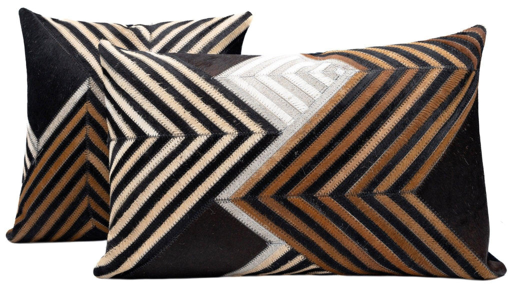 Canvello Genuine Cowhide Leather Decorative Throw Pillows - Handmade Patchwork Boho Accent Pillows For Sofa, Couch, Bed, Chair - Western Southwestern Farmhouse Pillow Covers With Feather Down Insert Included) Canvello