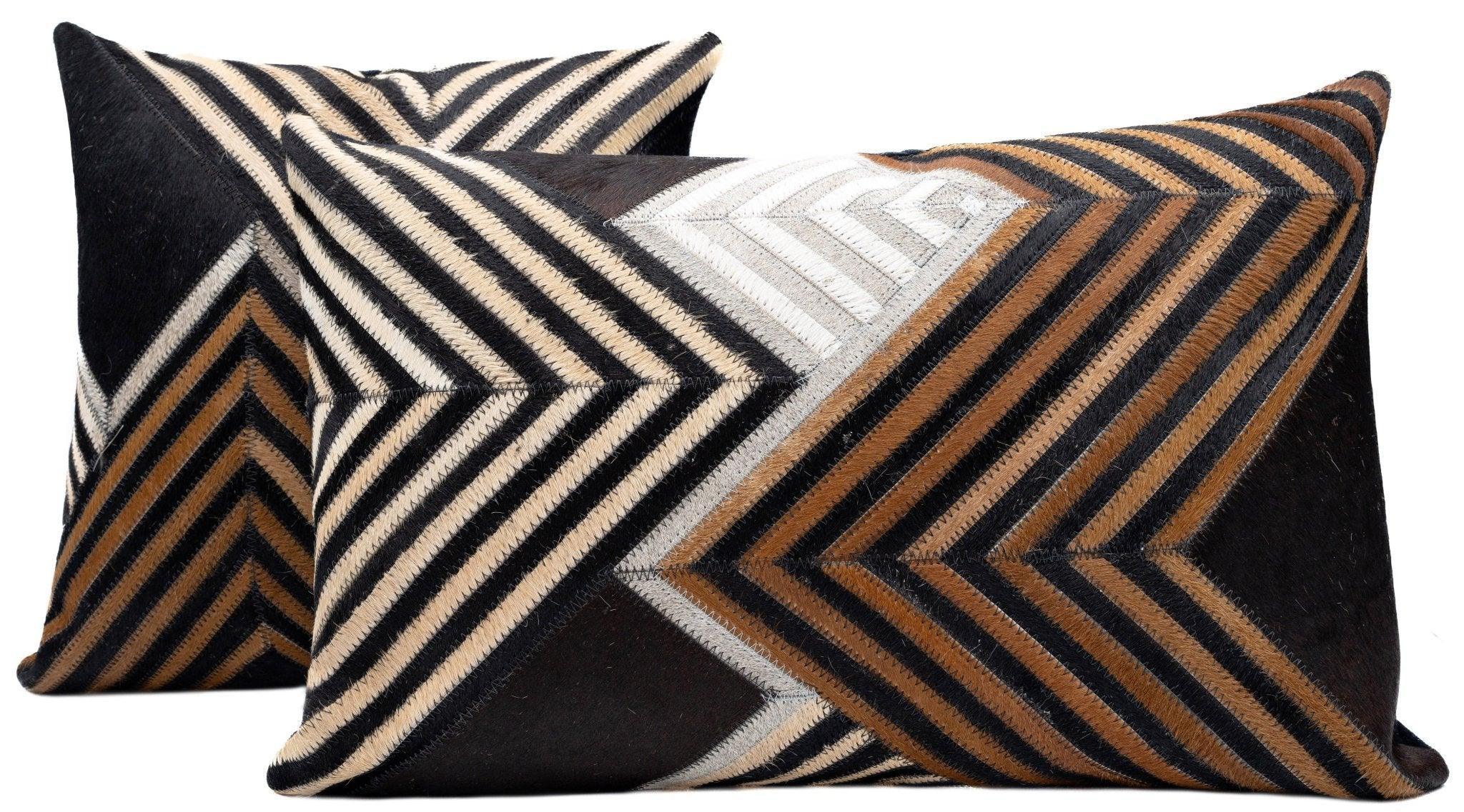 Canvello Genuine Cowhide Leather Decorative Throw Pillows - Handmade Patchwork Boho Accent Pillows For Sofa, Couch, Bed, Chair - Western Southwestern Farmhouse Pillow Covers With Feather Down Insert Included) Canvello