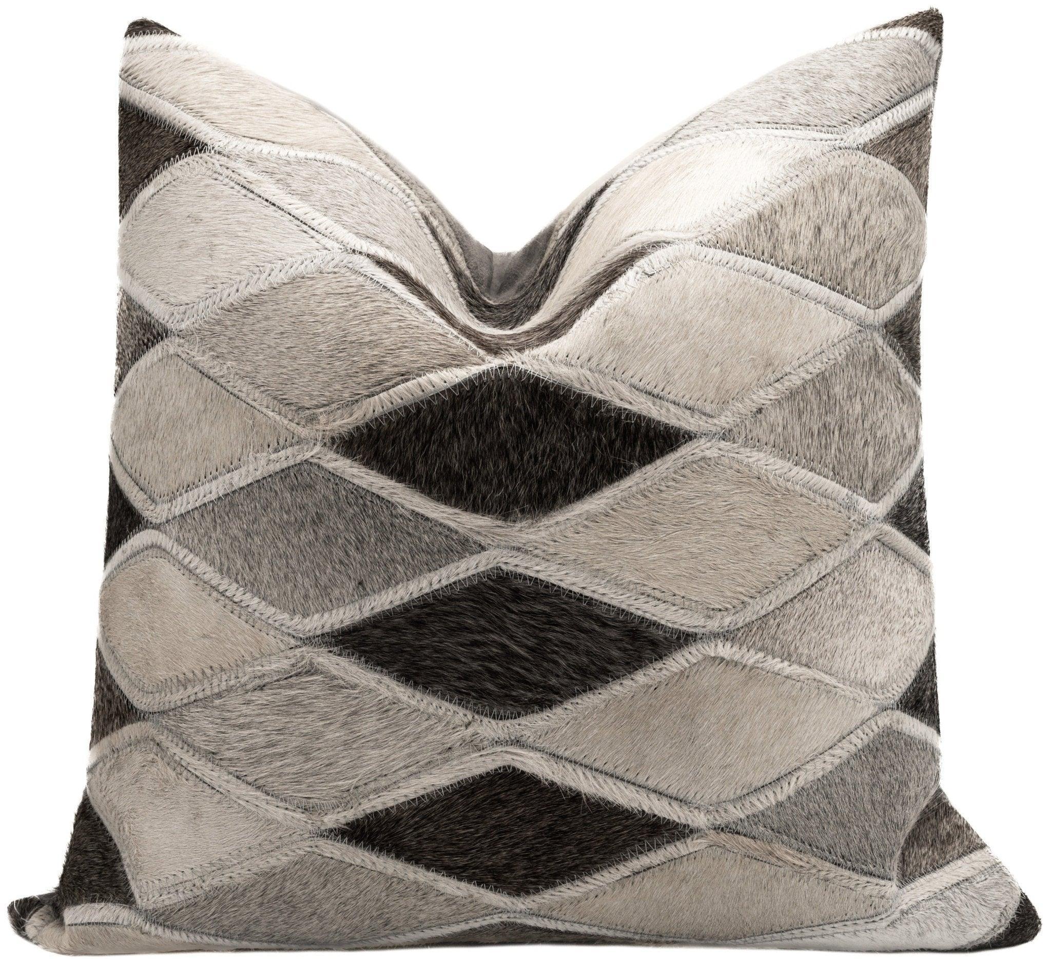 Canvello Genuine Cowhide Leather Decorative Throw Pillows - Handmade Patchwork Boho Accent Pillows For Sofa, Couch, Bed, Chair - Western Southwestern Farmhouse Pillow Covers With Feather Down Insert Included Canvello