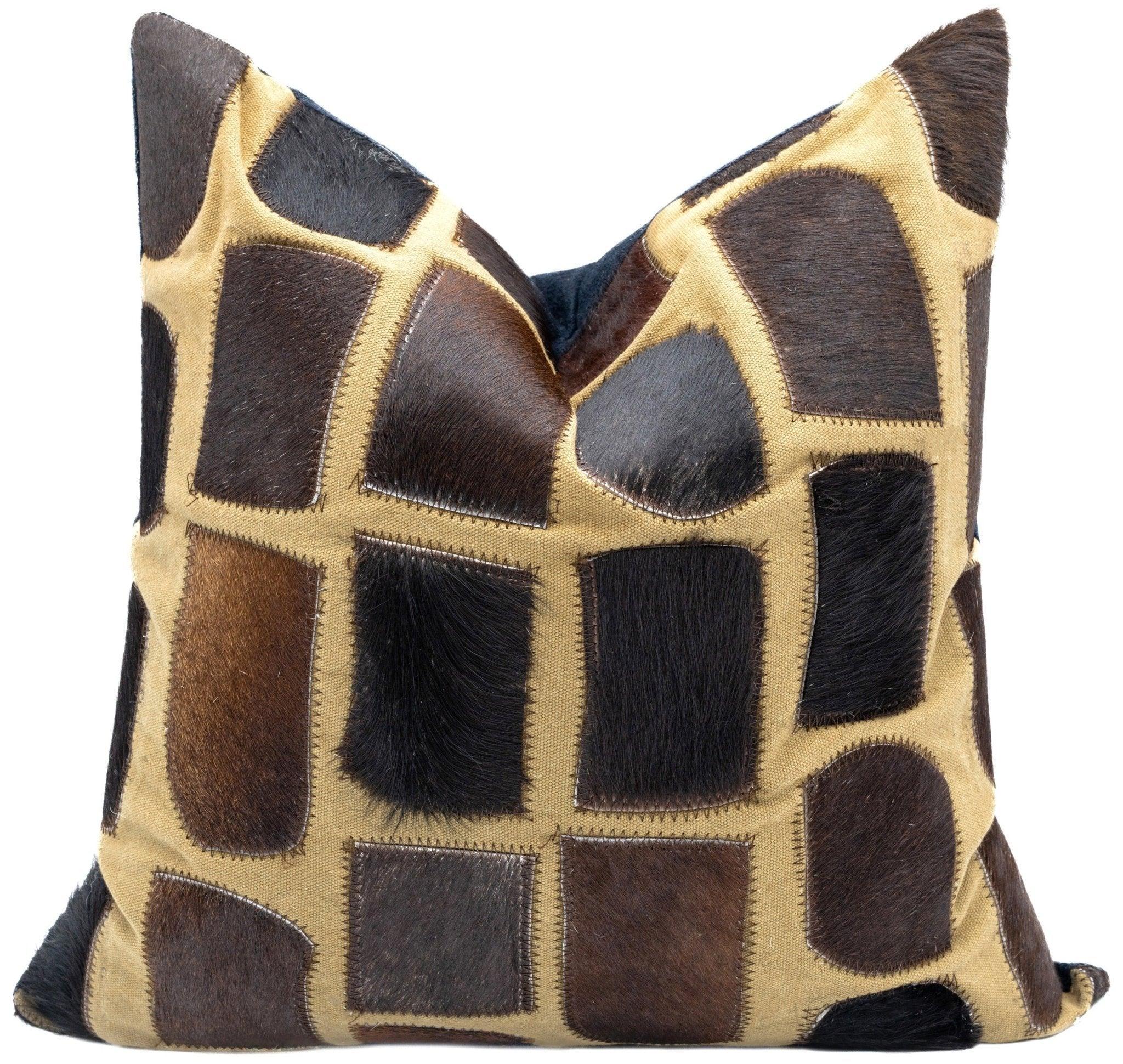 Canvello Genuine Cowhide Leather Decorative Throw Pillows - Handmade Patchwork Boho Accent Pillows For Sofa, Couch, Bed, Chair - Western Southwestern Farmhouse Pillow Covers With Feather Down Insert Included Canvello