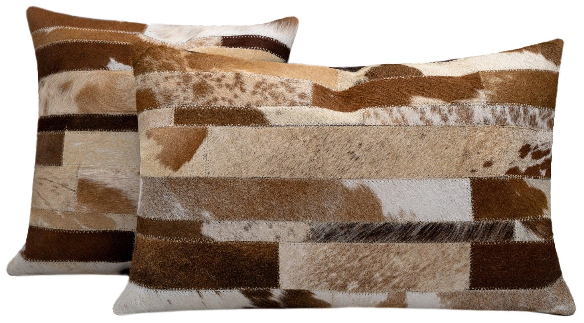 Canvello Genuine Cowhide Leather Decorative Throw Pillows - Handmade Patchwork Boho Accent Pillows For Sofa, Couch, Bed, Chair - Western Southwestern Farmhouse Pillow Covers With Feather Down Insert Included) Canvello