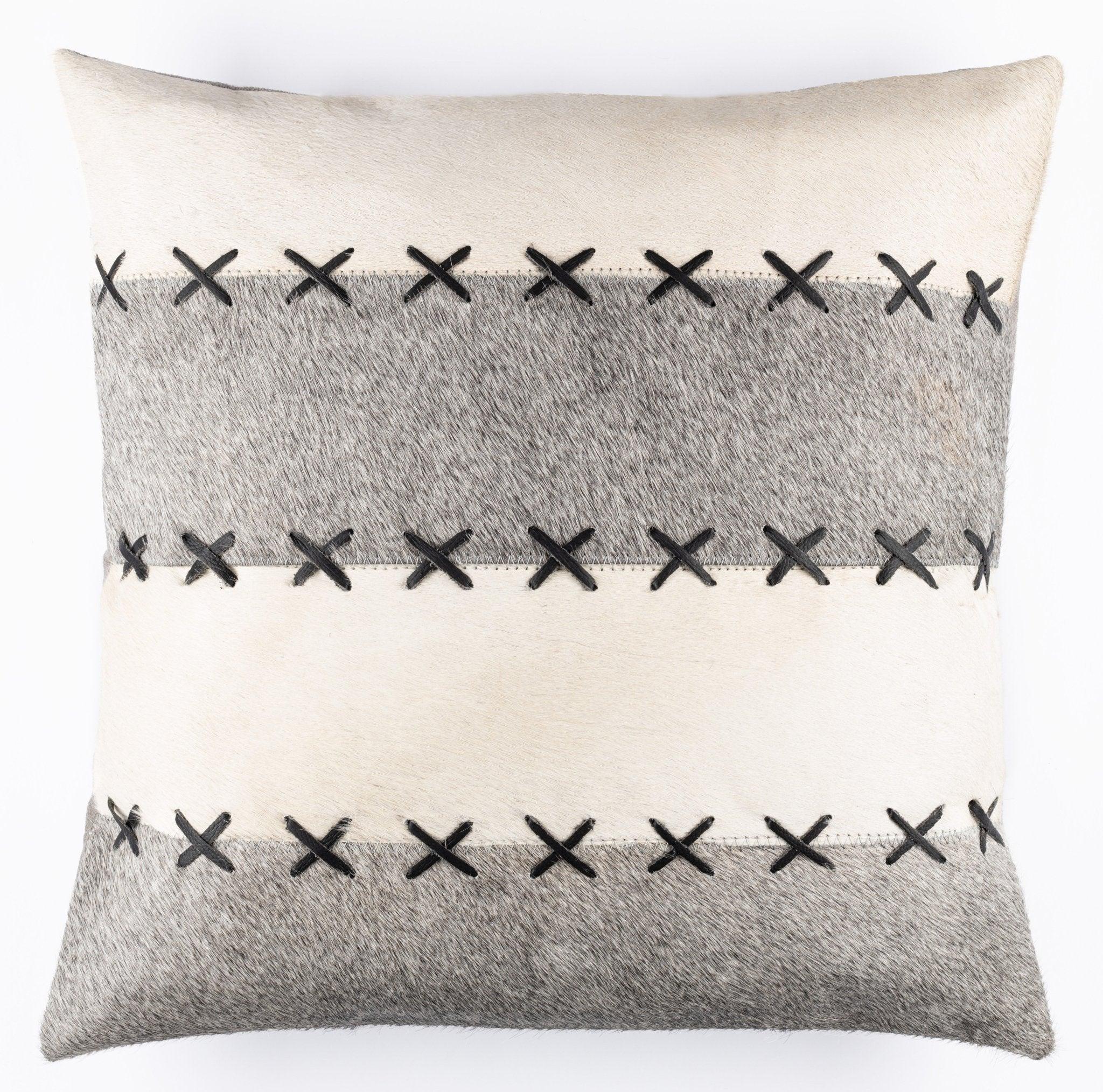 Canvello Genuine Cowhide Leather Decorative Throw Pillows - Handmade Patchwork Boho Accent Pillows For Sofa, Couch, Bed, Chair - Western Southwestern Farmhouse Pillow Covers With Feather Down Insert Included Canvello