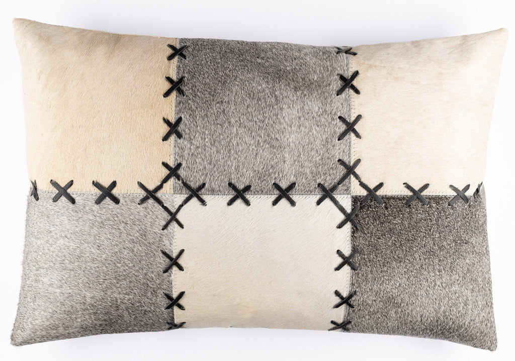 Canvello Genuine Cowhide Leather Decorative Throw Pillows - Handmade Patchwork Boho Accent Pillows For Sofa, Couch, Bed, Chair - Western Southwestern Farmhouse Pillow Covers With Feather Down Insert Included Canvello