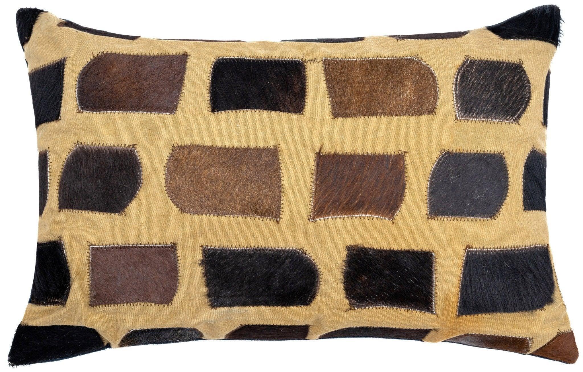 Canvello Genuine Cowhide Leather Decorative Throw Pillows - Handmade Patchwork Boho Accent Pillows For Sofa, Couch, Bed, Chair - Western Southwestern Farmhouse Pillow Covers With Feather Down Insert Included Canvello