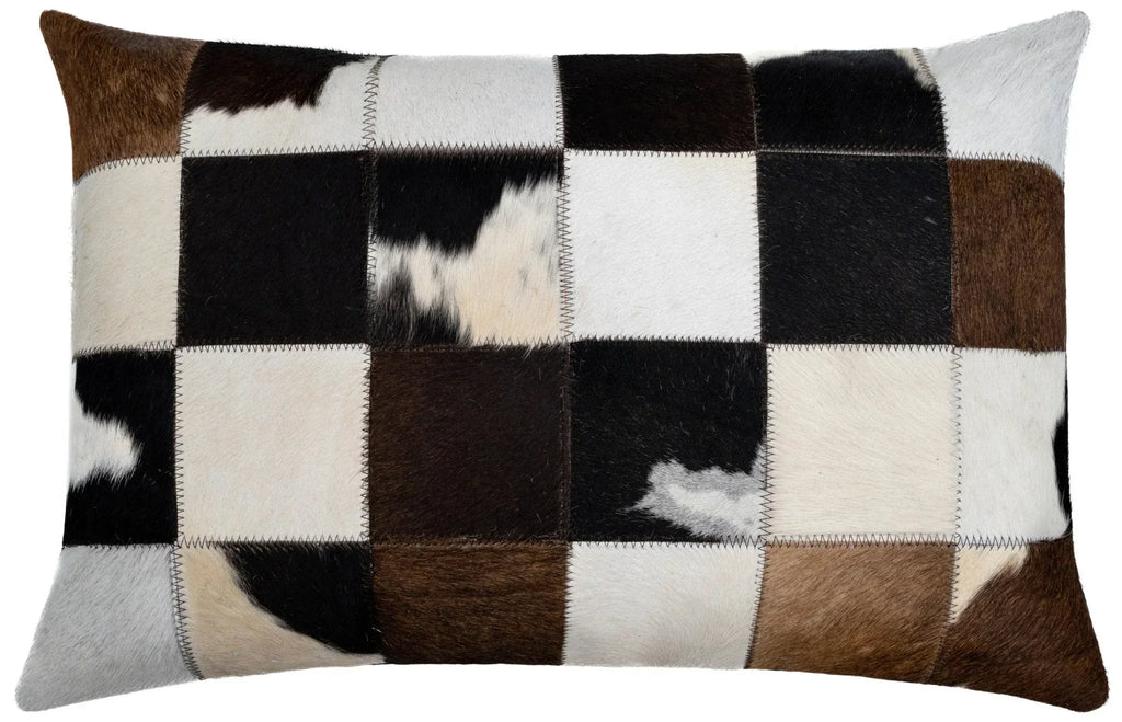 Canvello Genuine Cowhide Leather Decorative Throw Pillows - Handmade Patchwork Boho Accent Pillows For Sofa, Couch, Bed, Chair - Western Southwestern Farmhouse Pillow Covers With Feather Down Insert Included Canvello