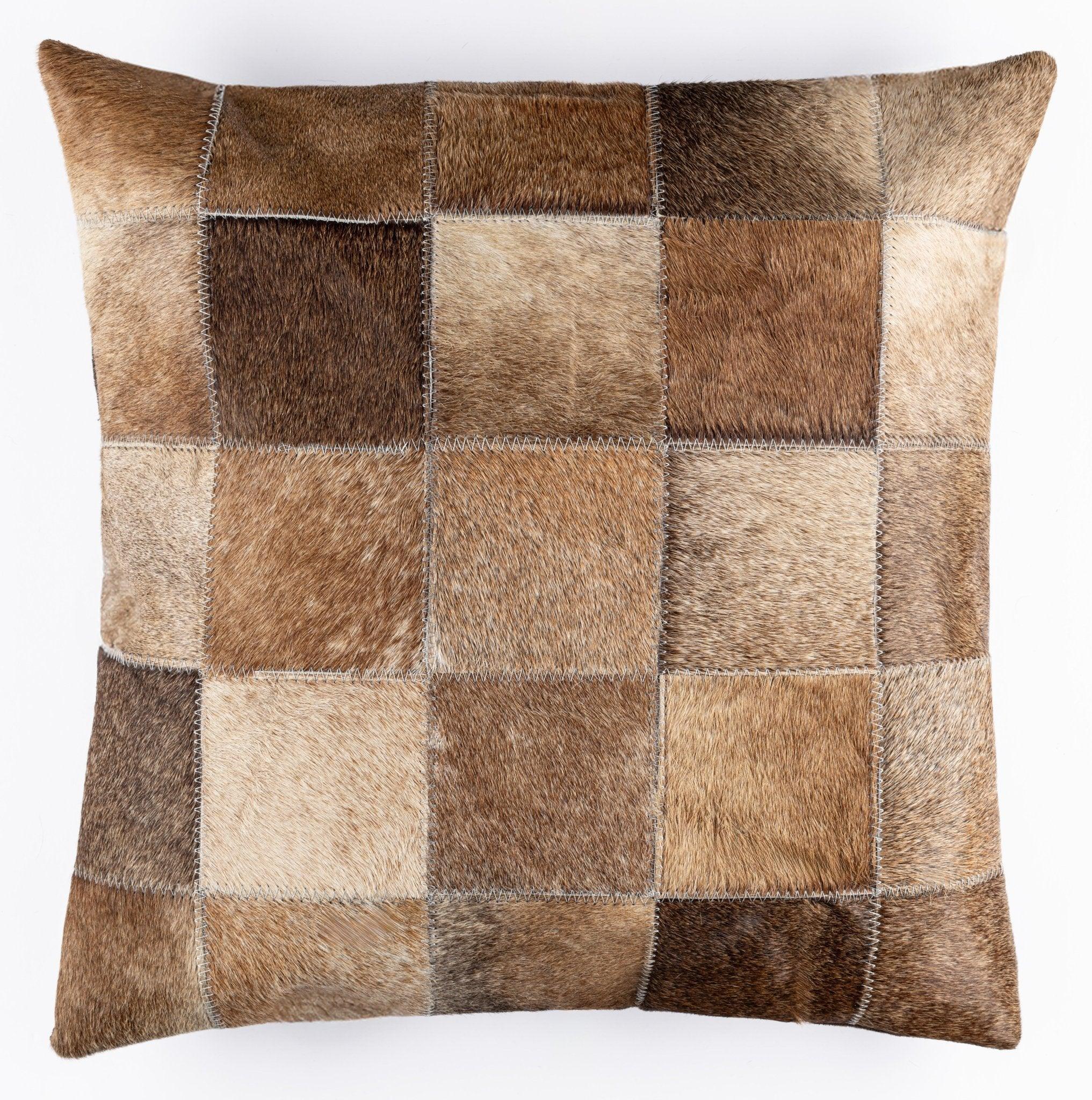 Canvello Genuine Cowhide Leather Decorative Throw Pillows - Handmade Patchwork Boho Accent Pillows For Sofa, Couch, Bed, Chair - Western Southwestern Farmhouse Pillow Covers With Feather Down Insert Included Canvello