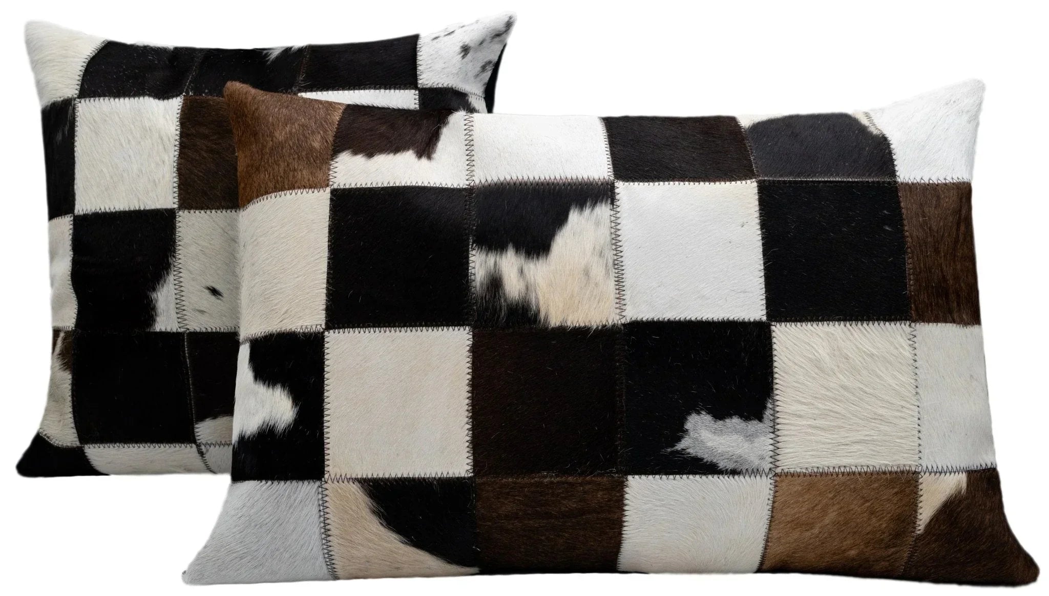 Canvello Genuine Cowhide Leather Decorative Throw Pillows - Handmade Patchwork Boho Accent Pillows For Sofa, Couch, Bed, Chair - Western Southwestern Farmhouse Pillow Covers With Feather Down Insert Included Canvello
