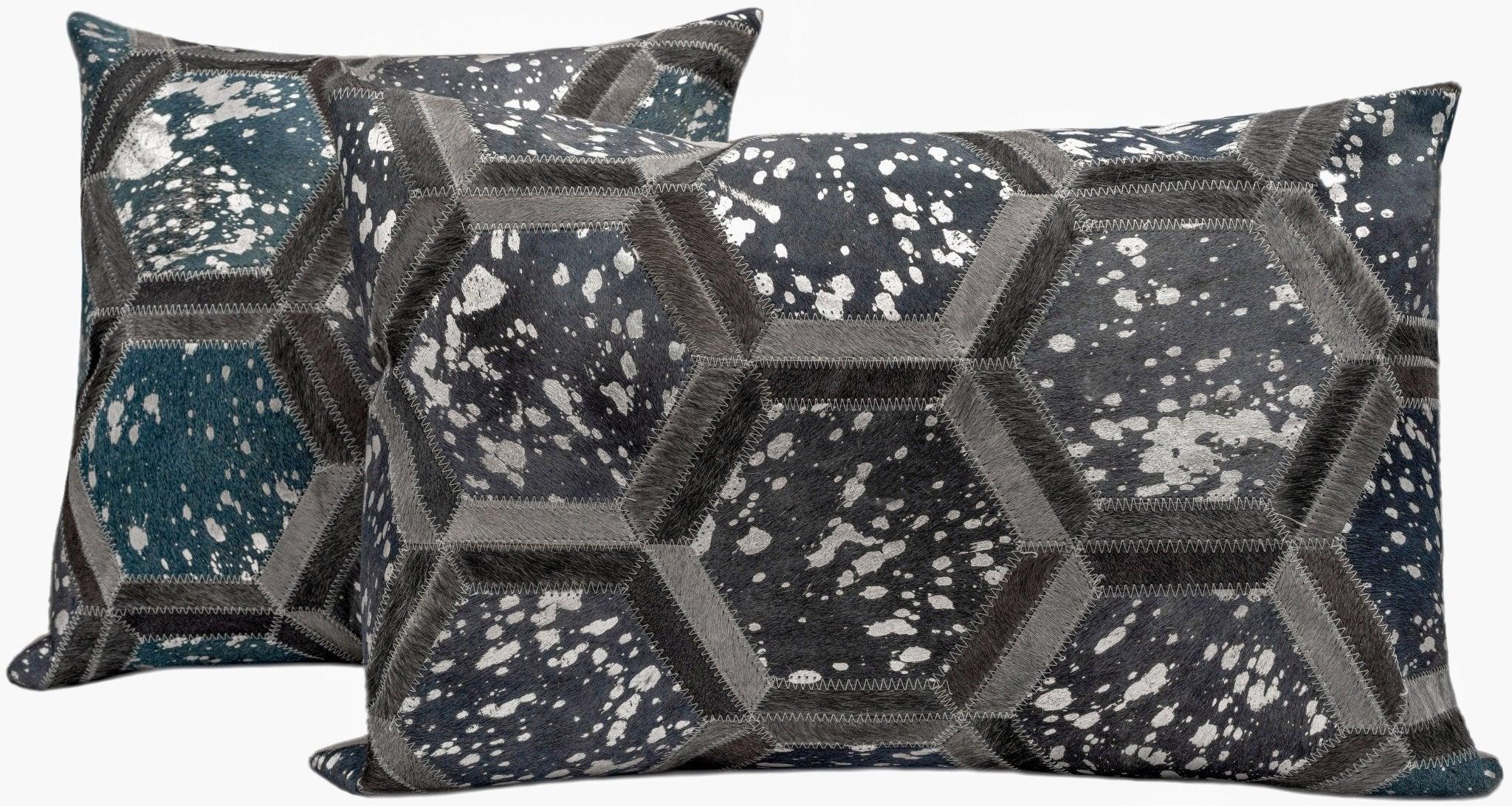 Canvello Genuine Cowhide Leather Decorative Throw Pillows - Handmade Patchwork Boho Accent Pillows For Sofa, Couch, Bed, Chair - Western Southwestern Farmhouse Pillow Covers With Feather Down Insert Included Canvello