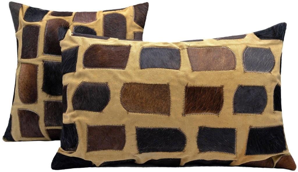 Canvello Genuine Cowhide Leather Decorative Throw Pillows - Handmade Patchwork Boho Accent Pillows For Sofa, Couch, Bed, Chair - Western Southwestern Farmhouse Pillow Covers With Feather Down Insert Included Canvello